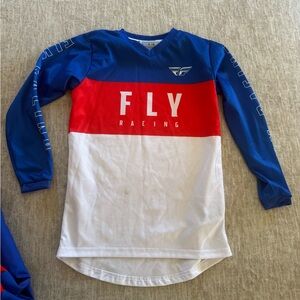 Fly Racing Motocross Kids Long Sleeve Tee - Blue, Red, and White